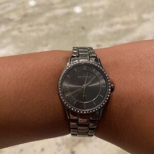 Skagen Silver-Tone Watch with Crystal Bezel